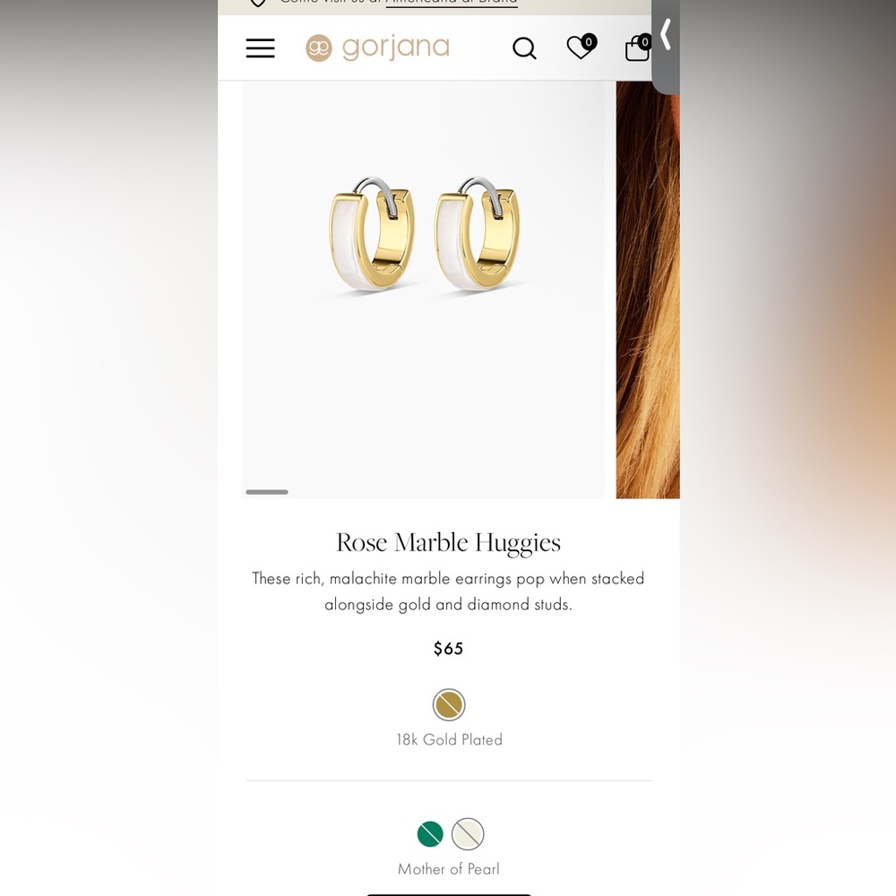 Gorjana 18K gold plated Mother of Pearl Rose Marble Huggies